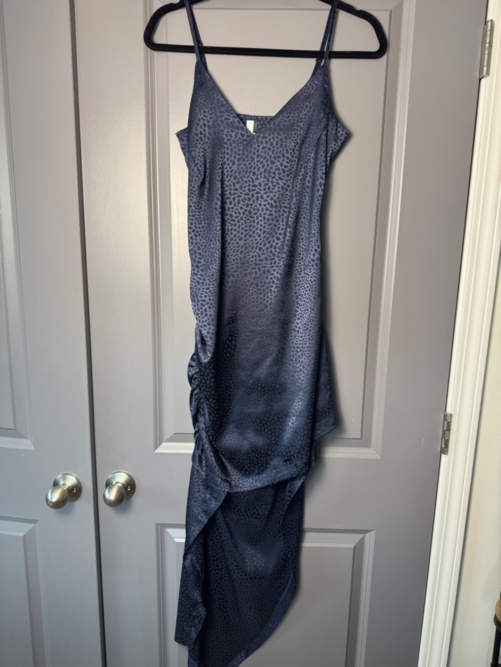 Navy Silk Ruched High/Low Dress Size Small